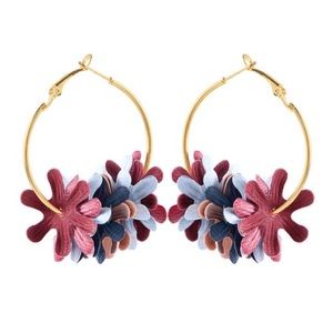 Boho Spring Flower Petals Gold Hoop Earrings